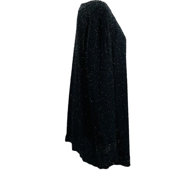 Vintage Black 100% Silk Beaded Collarless Long Sleeves Lined Jacket Size M/L - Picture 3 of 12